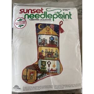 Sunset Needlepoint Stocking Kit -Christmas Dollhouse -New Vintage Collector